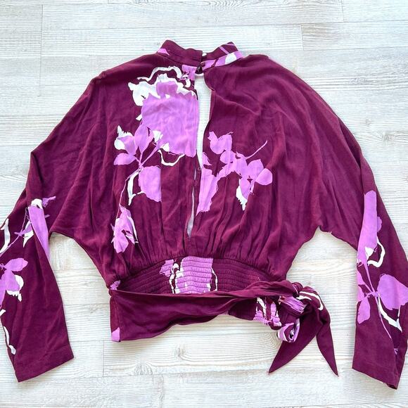 Free People Say You Love Me Open Back Floral Blouse | Plum Size Small - Picture 4 of 6